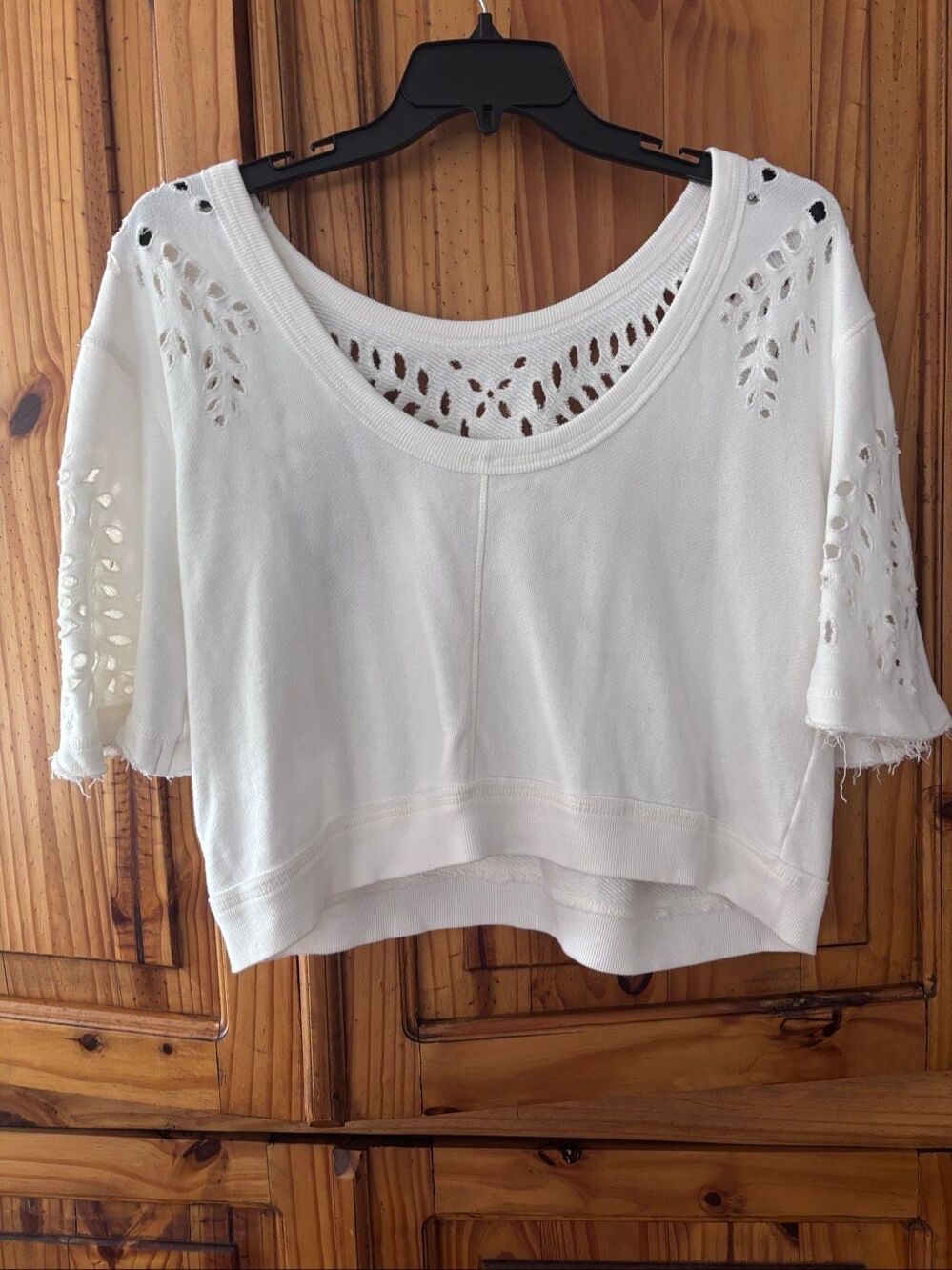 Free People Crumpette Short Sleeve Cropped Eyelet Sweatshirt - Picture 4 of 5